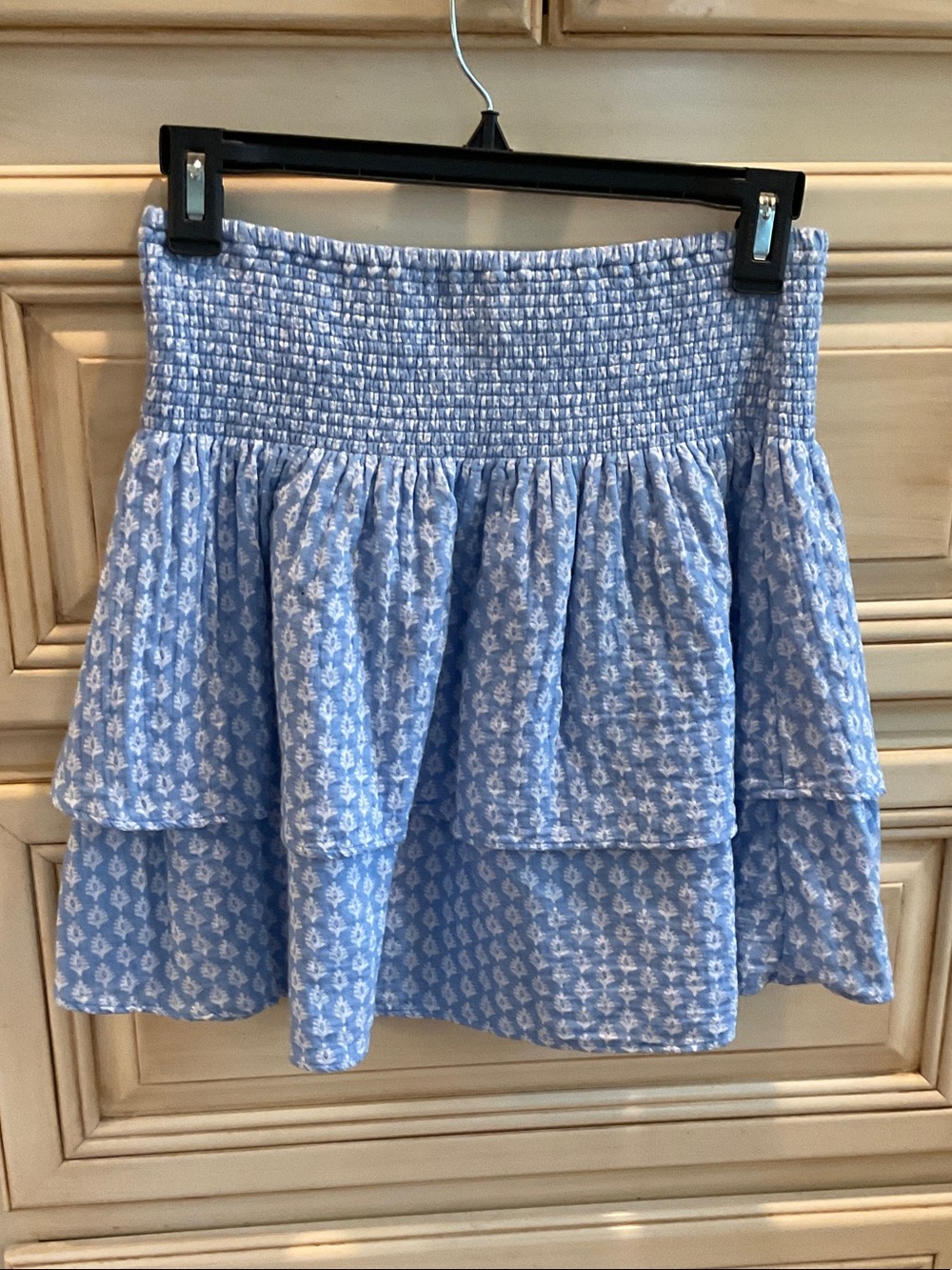 Vineyard Vines Light Blue Smocked Tiered Mini Skirt